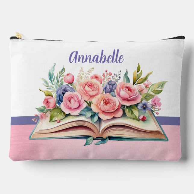 Rosa Rosen auf Buch Großes Zubehör Zubehörtasche (Vorderseite)