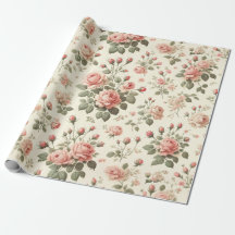 Rosa Rosen auf Cream Vintage Wrapping Paper Rolle