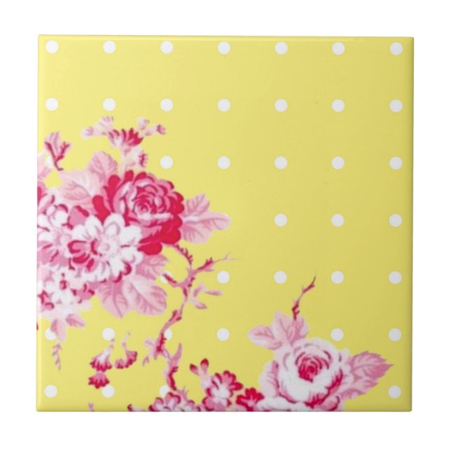 Rosa Rosen auf der gelben Seite Fliese (Vorderseite)