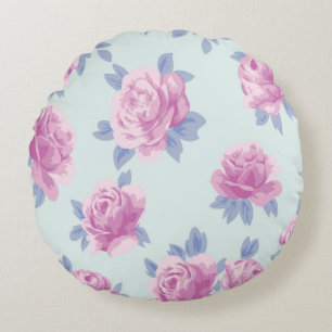 Rosa Rosen auf Minze, Shabby Chic, viktorianisch,  Rundes Kissen