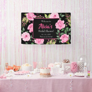 Rosa Rosen auf schwarzer Brautparty Banner