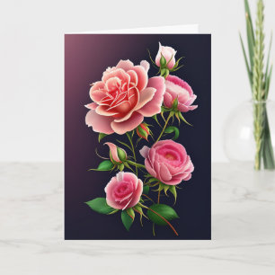 Rosa Rosen auf violettem Farbverlauf-Hintergrund V Karte