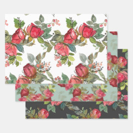 Rosa Rosen Berries Grüne Weinkultur Geschenkpapier Set