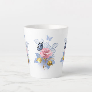 Rosa Rosen & blaue Schmetterlinge - Elegante Tasse