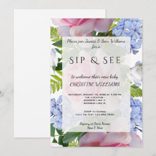 Rosa Rosen & Blauer Plumbago Sip & See Einladung