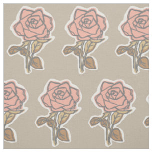 Rosa Rosen-Blockdruck-Taupe-Kleiderstoff Stoff