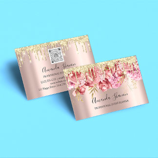 Rosa Rosen Blume Golden Tropfen QR CODE Logo Visitenkarte