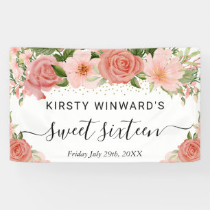 Rosa Rosen Blume Sweet 16 Willkommen Banner