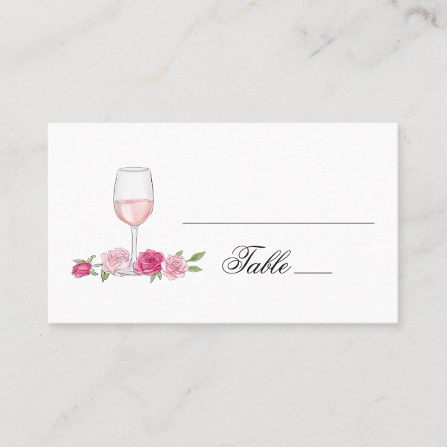 Rosa Rosen. Blume und Wein rot. Blumenhochzeit Platzkarte (Vorderseite)
