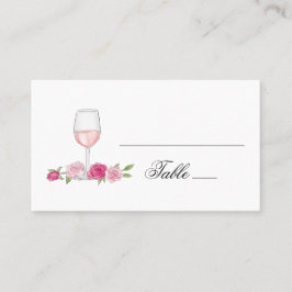 Rosa Rosen. Blume und Wein rot. Blumenhochzeit Platzkarte