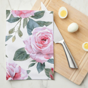 Rosa Rosen Blumen Cottagecore Wasserfarben Muster Geschirrtuch