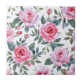Rosa Rosen Blumen Cottagecore Wasserfarbenmuster Fliese