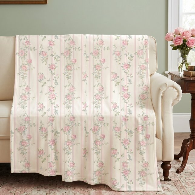 Rosa Rosen Blumen Fleece-Decke Fleecedecke (elegant coquette pink rose floral stripe fleece blanket)