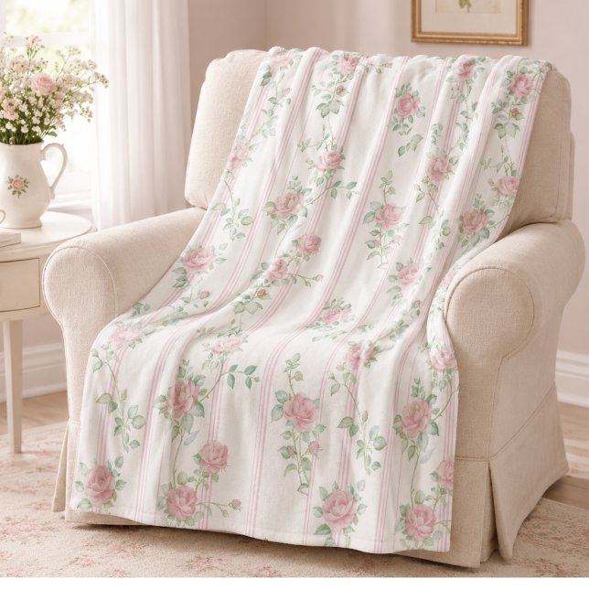 Rosa Rosen Blumen Fleece-Decke Fleecedecke (elegant coquette pink rose floral stripe fleece blanket)