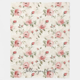 Rosa Rosen Blumen  Fleecedecke