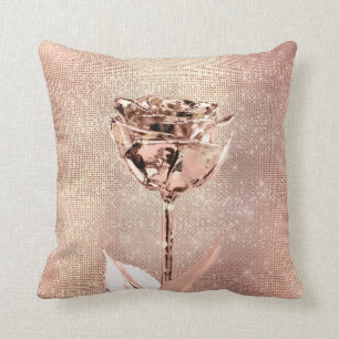 Rosa Rosen-Blumen-GoldkupferSequin funkelnd Kissen
