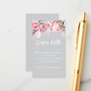 Rosa Rosen Blumen Grau Baby Shower Windel Raffle Begleitkarte