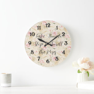Rosa Rosen Blumen Große Wanduhr