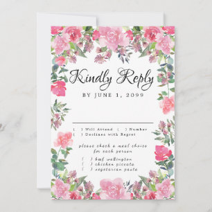 Rosa Rosen Blumen RSVP-Karte mit Essensauswahl Einladung