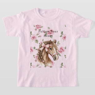 Rosa Rosen Blumen Schönes Pferd Rosa Schleife T-Shirt
