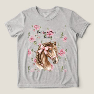 Rosa Rosen Blumen Schönes Pferd Rosa Schleife Tri-Blend Shirt