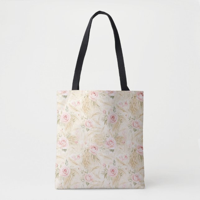 Rosa Rosen Blumen Tasche (Vorderseite)