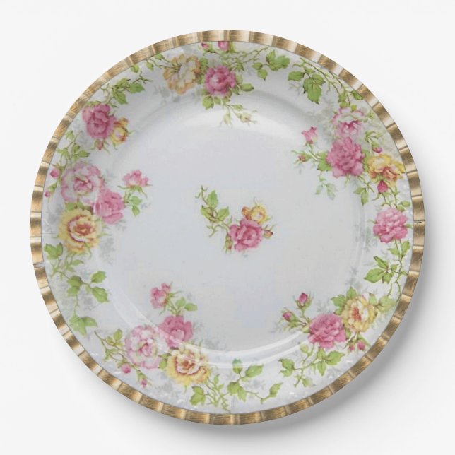 Rosa Rosen-Blumengarten-Party-Papier-Teller Pappteller (Vorderseite)
