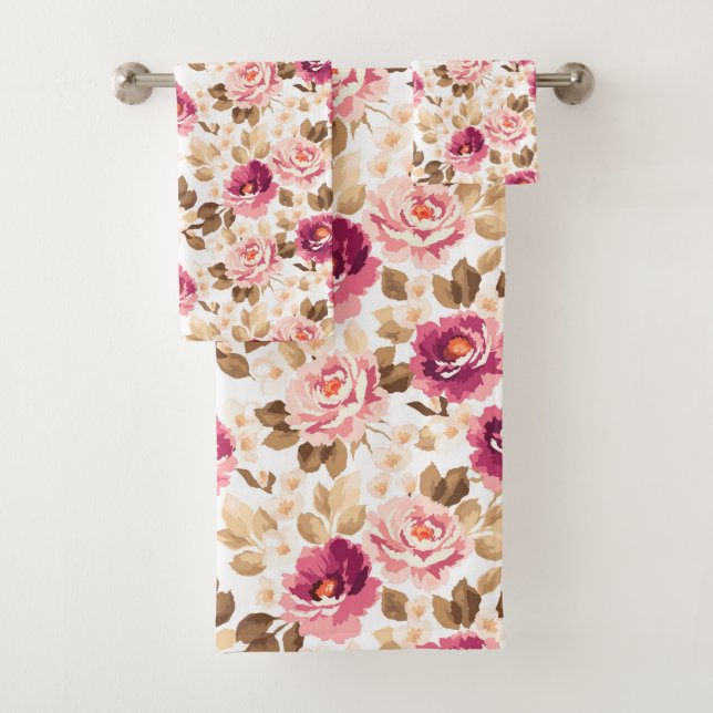 Rosa Rosen-Blumenmuster-Bad-Tuch-Set Badhandtuch Set (Insitu)