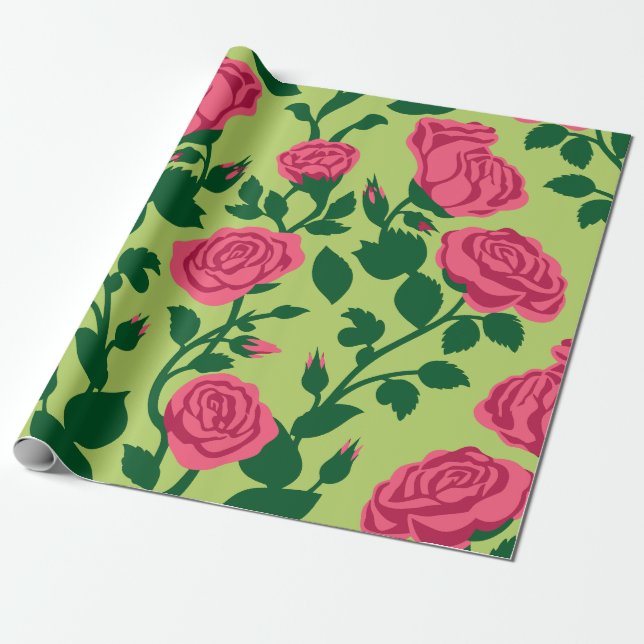 Rosa Rosen-Blumenmuster Geschenkpapier (Ungerollt)