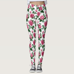 Rosa Rosen-Blumenmuster Leggings