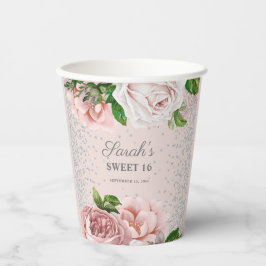 Rosa Rosen Blütenblättriger Glitzer Sweet 16 Pappbecher