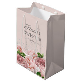 Rosa Rosen Blütensilber Glitzer Sweet 16 Mittlere Geschenktüte
