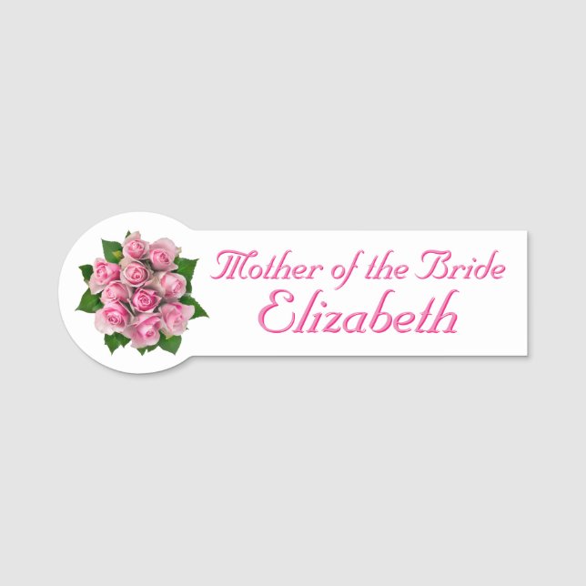 Rosa Rosen-Brautparty Namensschild (Vorderseite)