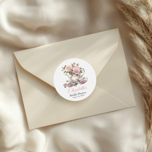 Rosa Rosen Brautparty Tea Brunch Runder Aufkleber