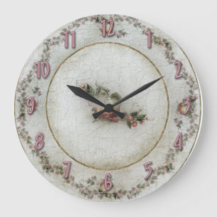 Rosa Rosen-China-Platte Große Wanduhr