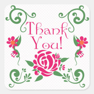 Rosa Rosen Danke Square Sticker, Glossy Quadratischer Aufkleber