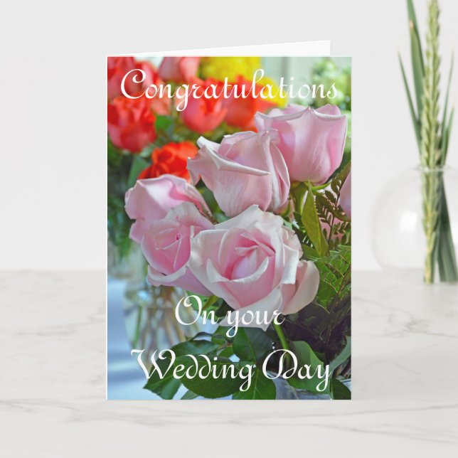 Rosa Rosen, die Glückwünsche Wedding sind Karte (Vorderseite)