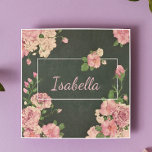 Rosa Rosen Druck, personalisierter Name Fliese<br><div class="desc">Ideal für Mädchen,  Babyzimmer,  Dusche oder Party. Einfach anzupassen.</div>