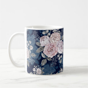 Rosa Rosen Dunkelblau: Vintage Kaffeetasse