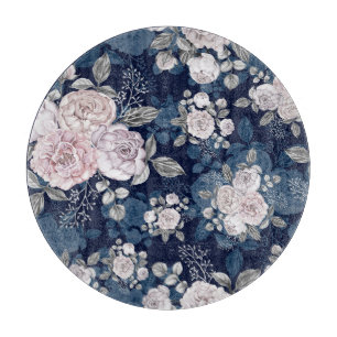 Rosa Rosen Dunkelblau: Vintage Schneidebrett