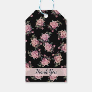 Rosa Rosen Dunkles Blumenmuster Shabby Chic Party Geschenkanhänger