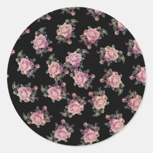 Rosa Rosen dunkles Blumenmuster Shabby Chic Party Runder Aufkleber