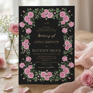 Rosa Rosen Elegante Botanische Rahmen Hochzeit Einladung