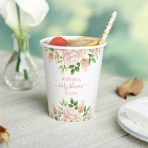 Rosa Rosen Elegante Florale Mädchen Baby Shower Pappbecher
