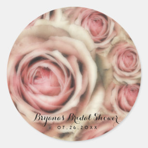Rosa Rosen Elegante Hochzeitsshower Partygeschenke Runder Aufkleber