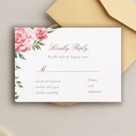Rosa Rosen elegante Mahlzeiten Wahl Hochzeitskarte RSVP Karte