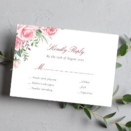 Rosa Rosen elegante Speisen Wahl Hochzeit RSVP Karte