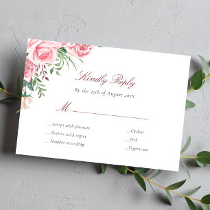 Rosa Rosen elegante Speisen Wahl Hochzeit RSVP Karte