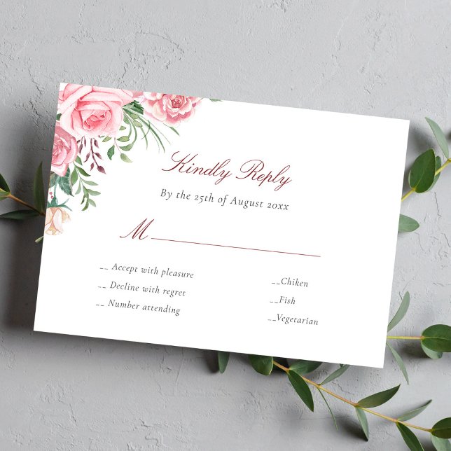 Rosa Rosen elegante Speisen Wahl Hochzeit RSVP Karte (Von Creator hochgeladen)