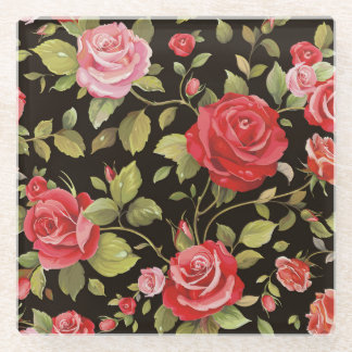 Rosa Rosen: elegantes Blumenmuster. Glasuntersetzer